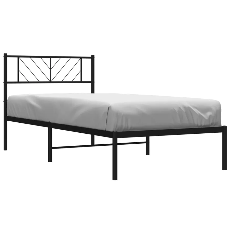Cadre de lit métal sans matelas avec tête de lit noir 75x190 cm - 3