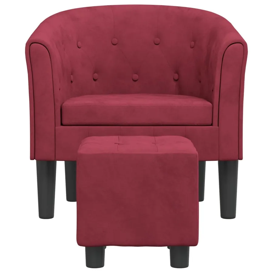 Fauteuil avec repose-pied rouge bordeaux velours - 3