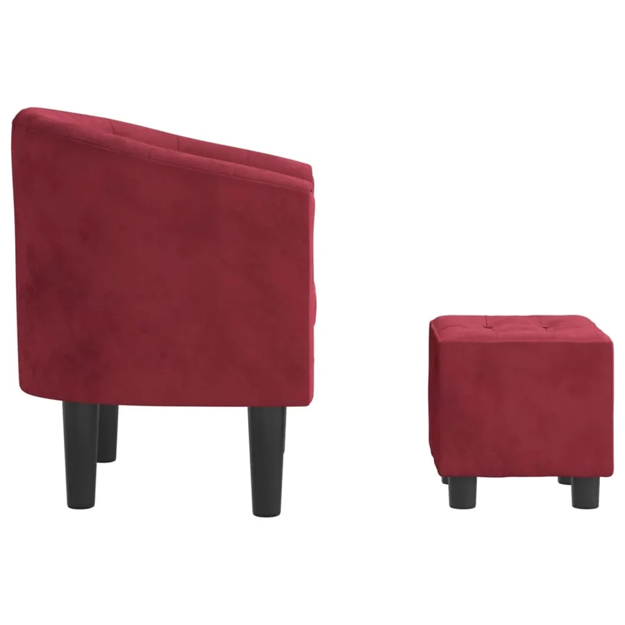 Fauteuil avec repose-pied rouge bordeaux velours - 4