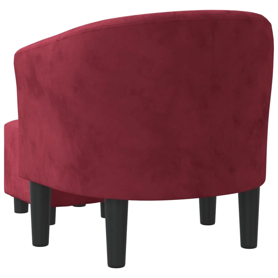 Fauteuil avec repose-pied rouge bordeaux velours - 5