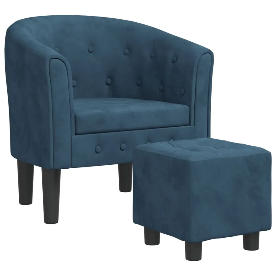 Fauteuil avec repose-pied bleu foncé velours - 2