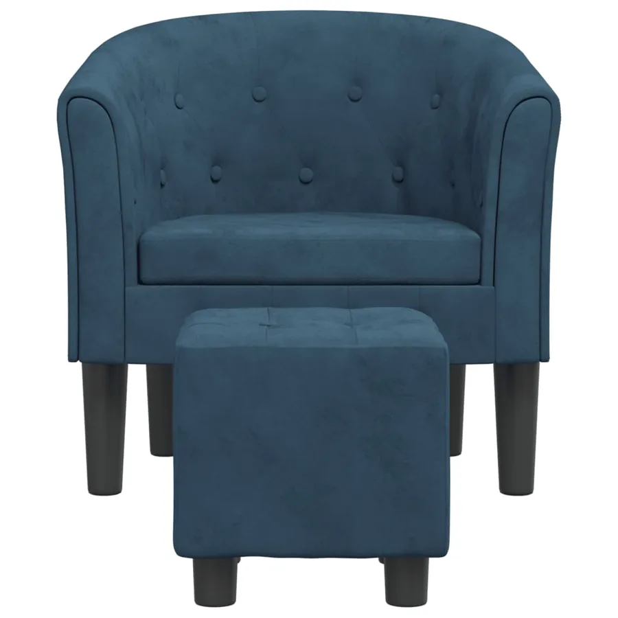 Fauteuil avec repose-pied bleu foncé velours - 3