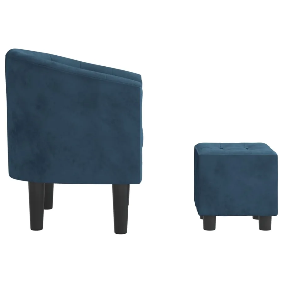 Fauteuil avec repose-pied bleu foncé velours - 4
