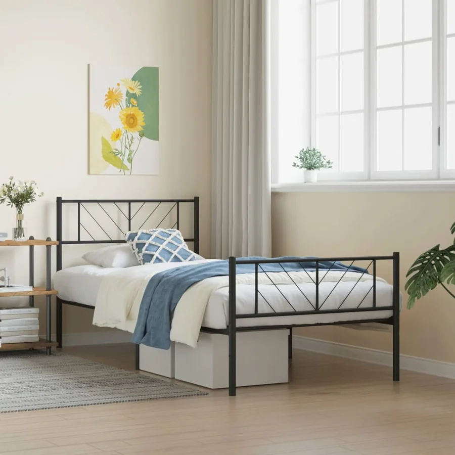 Cadre de lit métal sans matelas avec pied de lit noir 80x200 cm