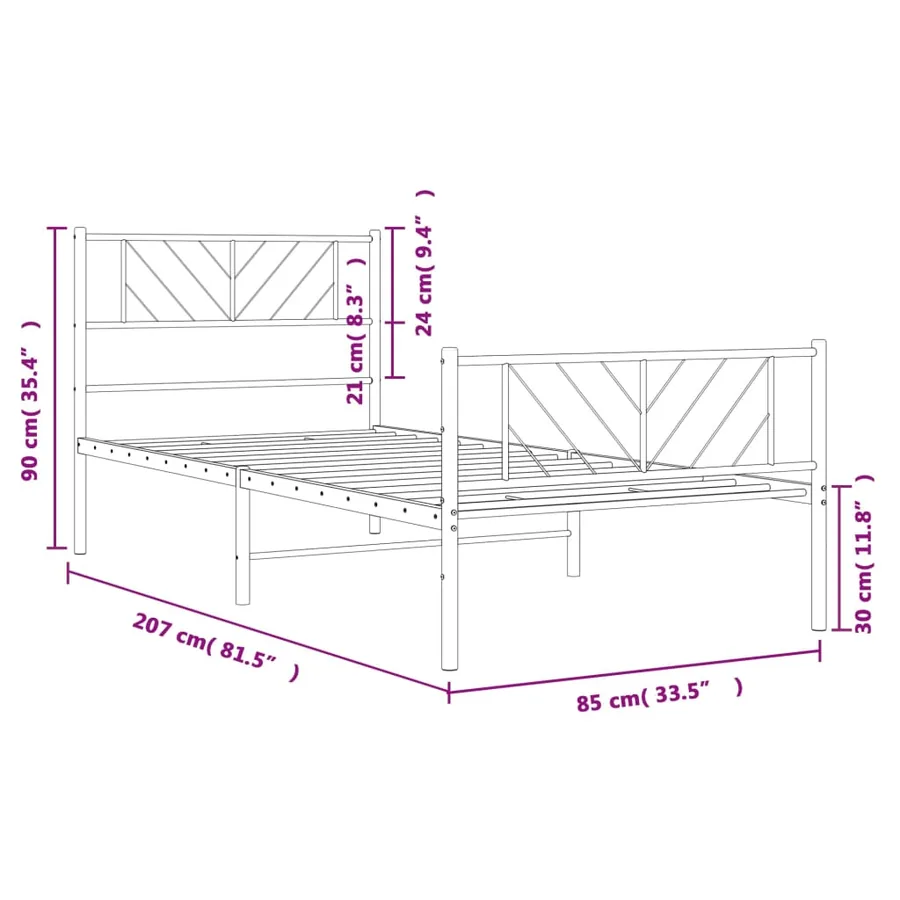 Cadre de lit métal sans matelas avec pied de lit noir 80x200 cm - 9