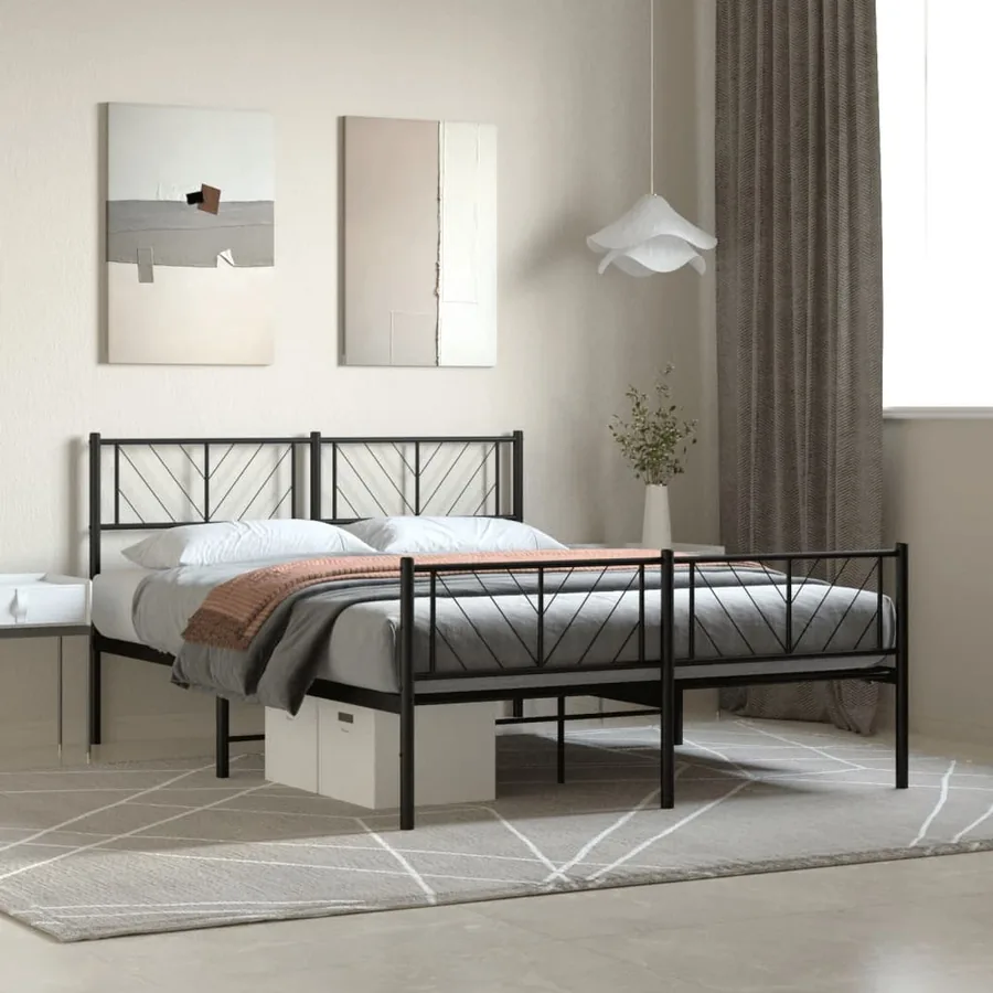 Cadre de lit métal sans matelas avec pied de lit noir 140x190cm