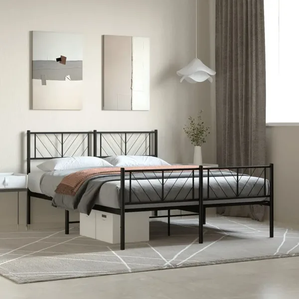 Cadre de lit métal sans matelas avec pied de lit noir 140x190cm