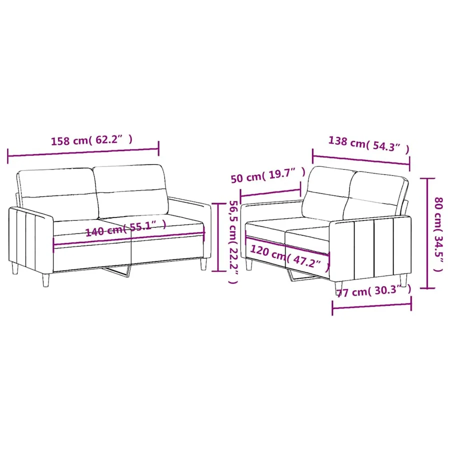 Ensemble de canapés 2 pcs avec coussins Crème Tissu - 6