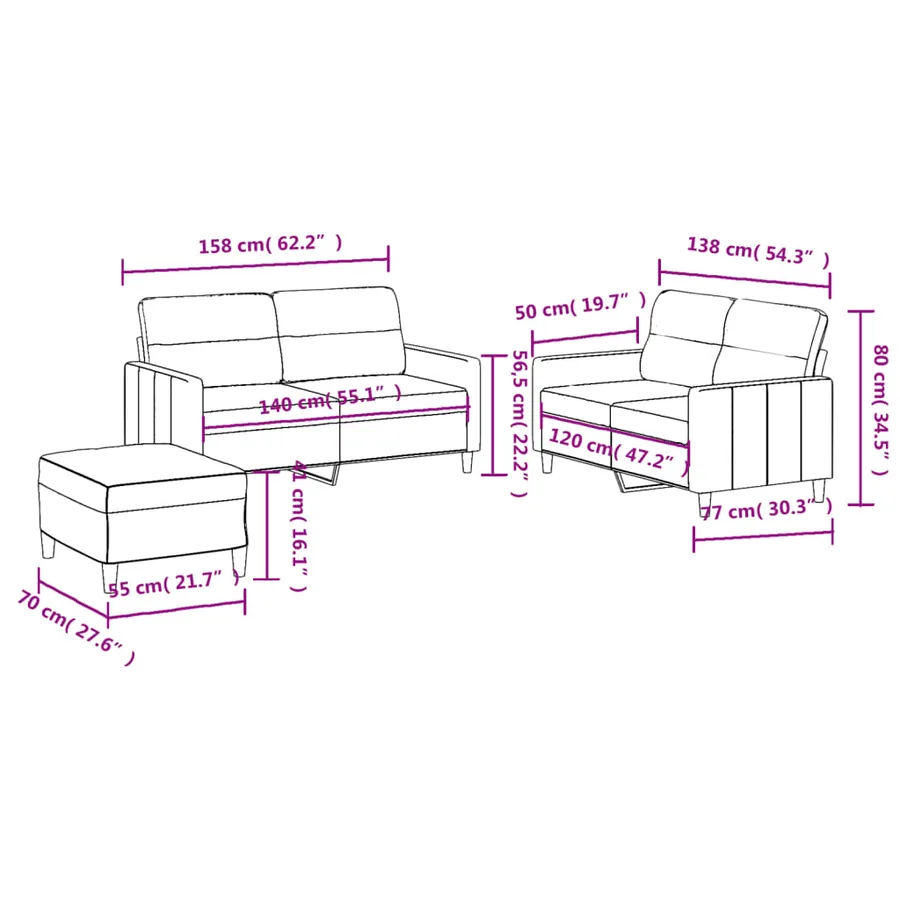 Ensemble de canapés 3 pcs avec coussins Marron Tissu - 8