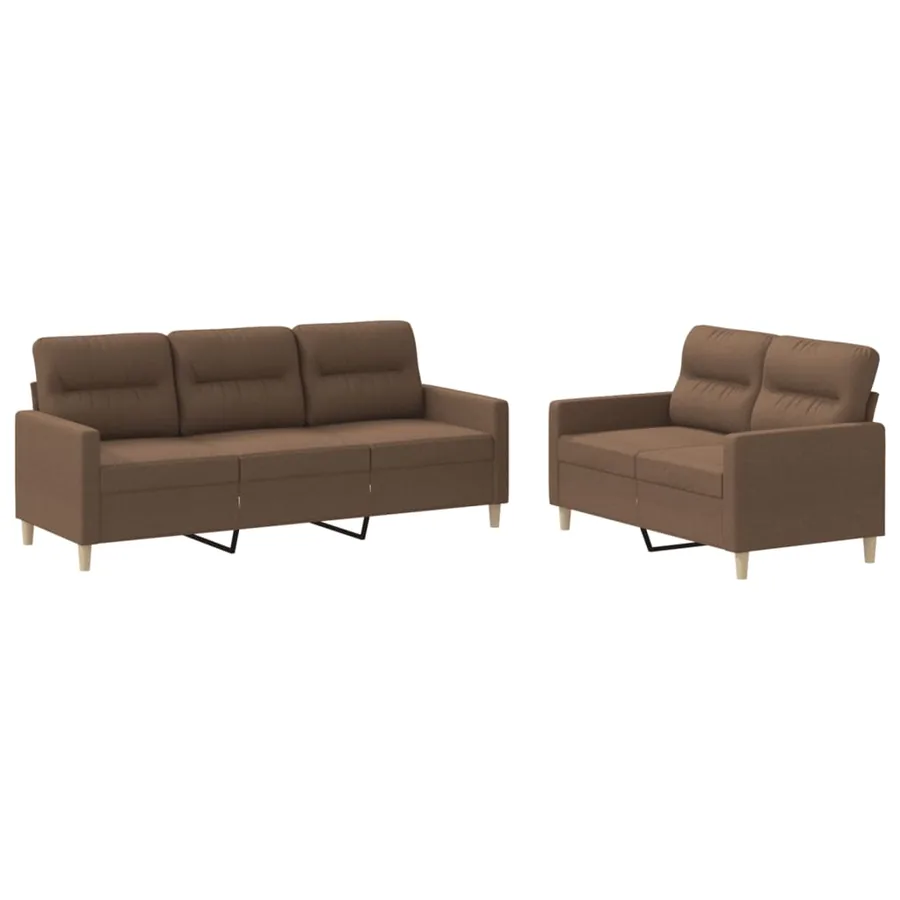 Ensemble de canapés 2 pcs avec coussins Marron Tissu - 2