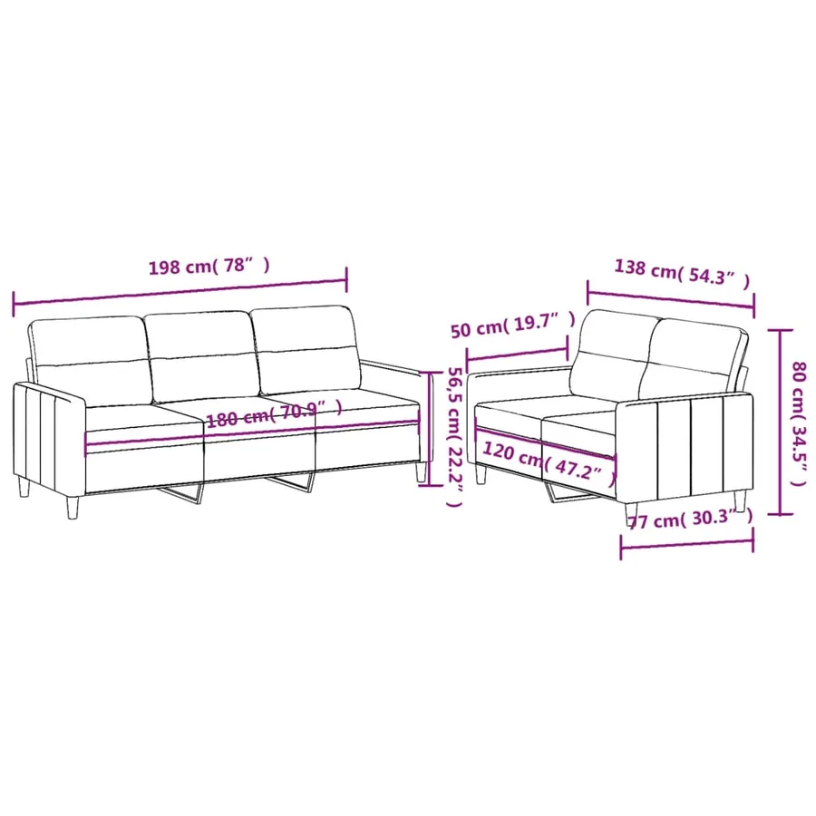 Ensemble de canapés 2 pcs avec coussins Marron Tissu - 6