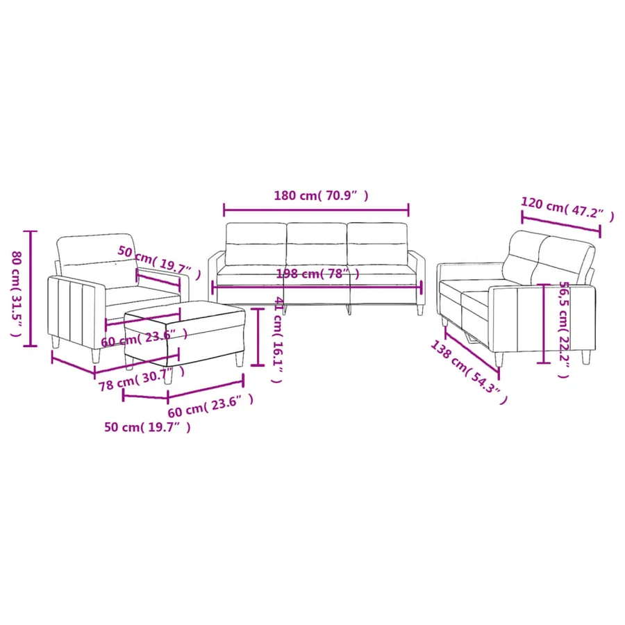 Ensemble de canapés 4 pcs avec coussins Marron Tissu - 10
