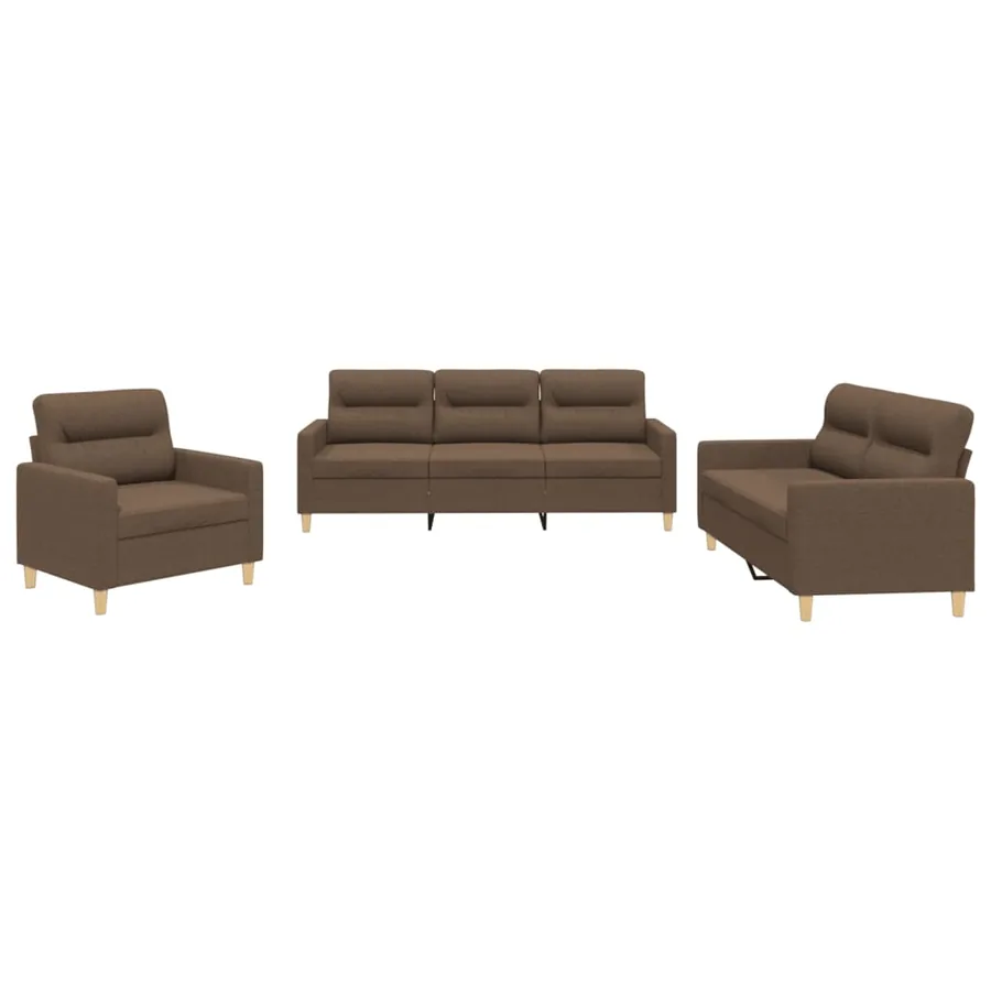 Ensemble de canapés 3 pcs avec coussins Marron Tissu - 2