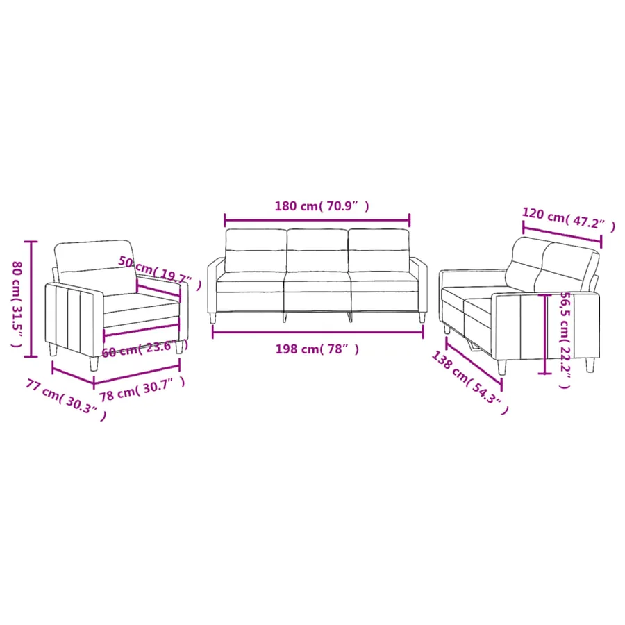 Ensemble de canapés 3 pcs avec coussins Marron Tissu - 8