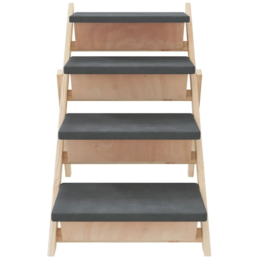 Escalier pour chiens gris 105x47 cm bois de sapin solide - 5