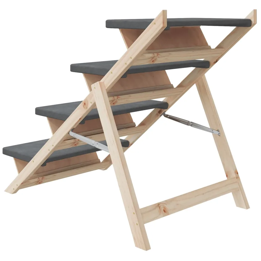 Escalier pour chiens gris 105x47 cm bois de sapin solide - 7
