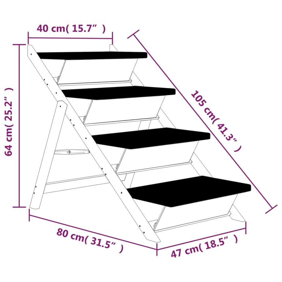 Escalier pour chiens gris 105x47 cm bois de sapin solide - 9