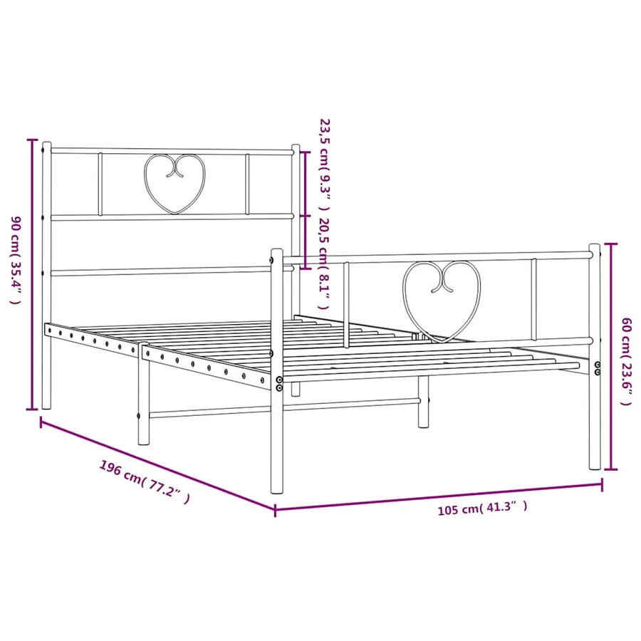 Cadre de lit métal sans matelas et pied de lit blanc 100x190 cm - 10