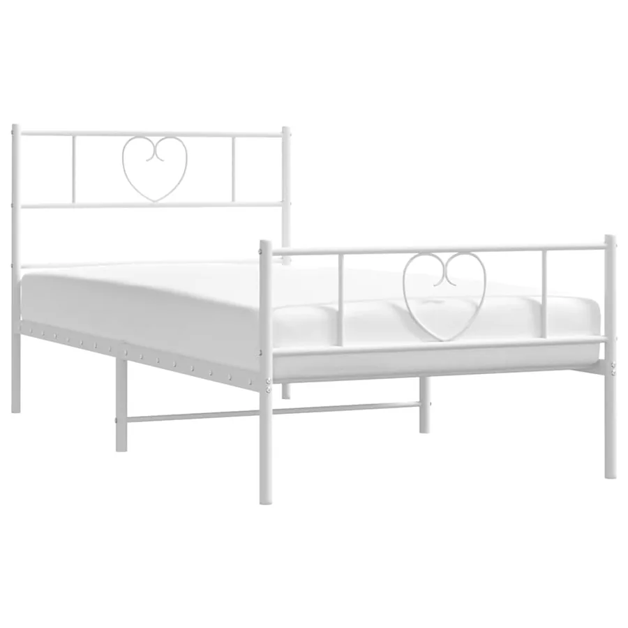 Cadre de lit métal sans matelas et pied de lit blanc 100x190 cm - 3