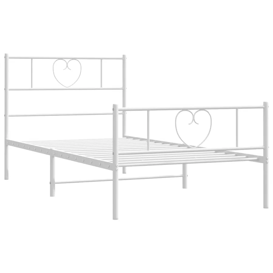 Cadre de lit métal sans matelas et pied de lit blanc 100x190 cm - 6