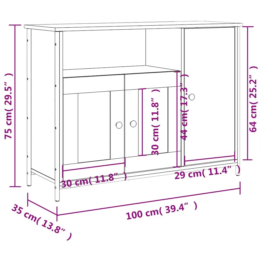Buffet noir 100x35x75 cm bois d'ingénierie - 11