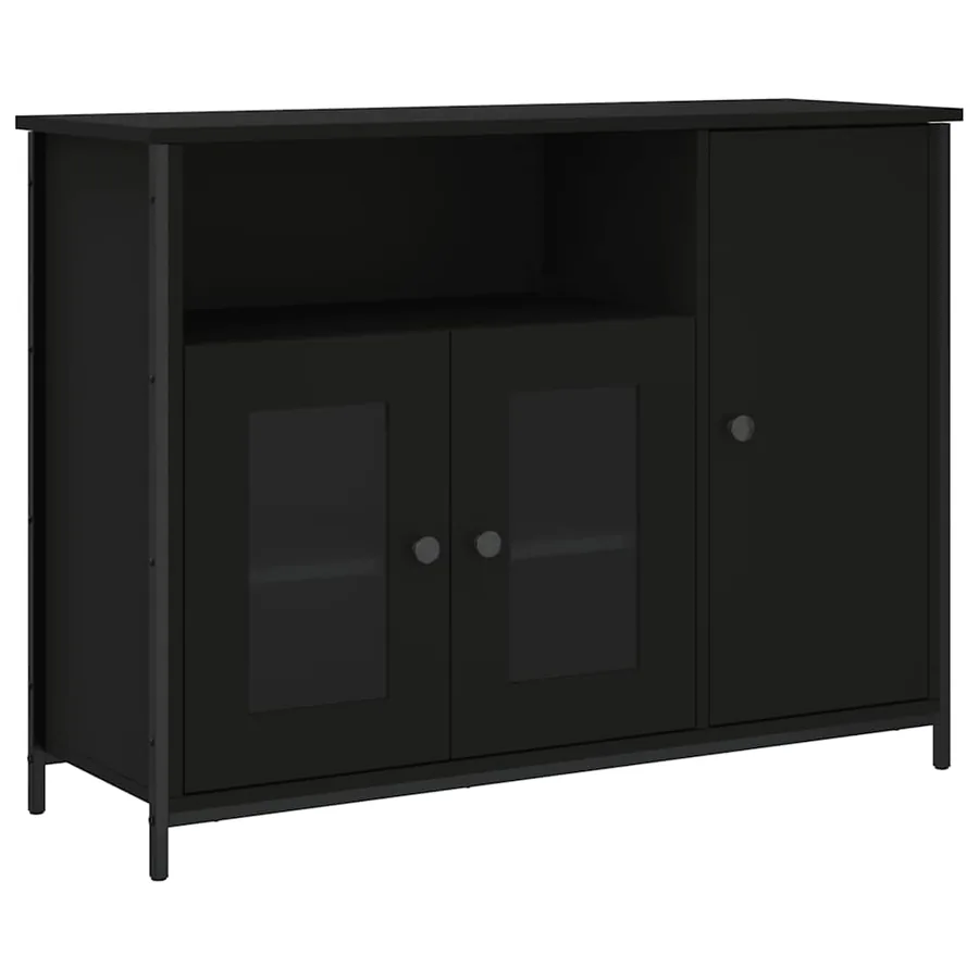 Buffet noir 100x35x75 cm bois d'ingénierie - 2