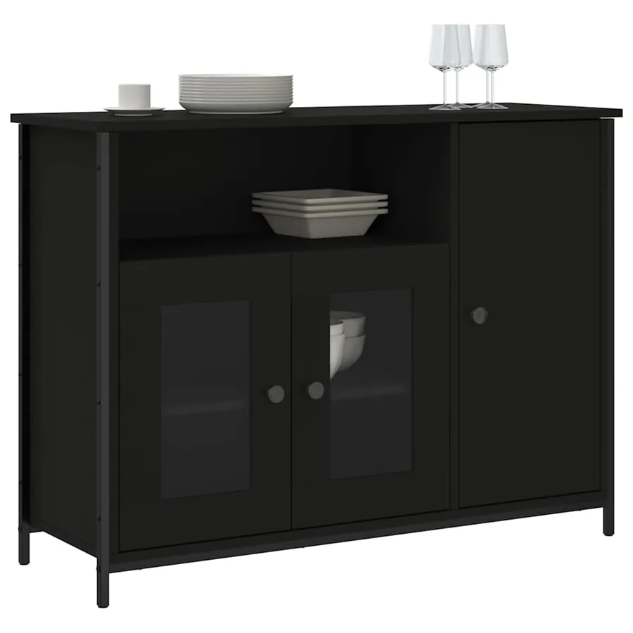 Buffet noir 100x35x75 cm bois d'ingénierie - 3