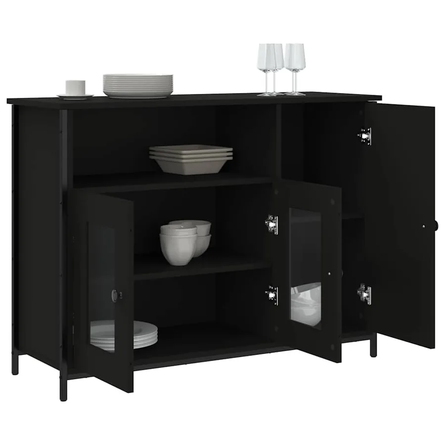 Buffet noir 100x35x75 cm bois d'ingénierie - 4