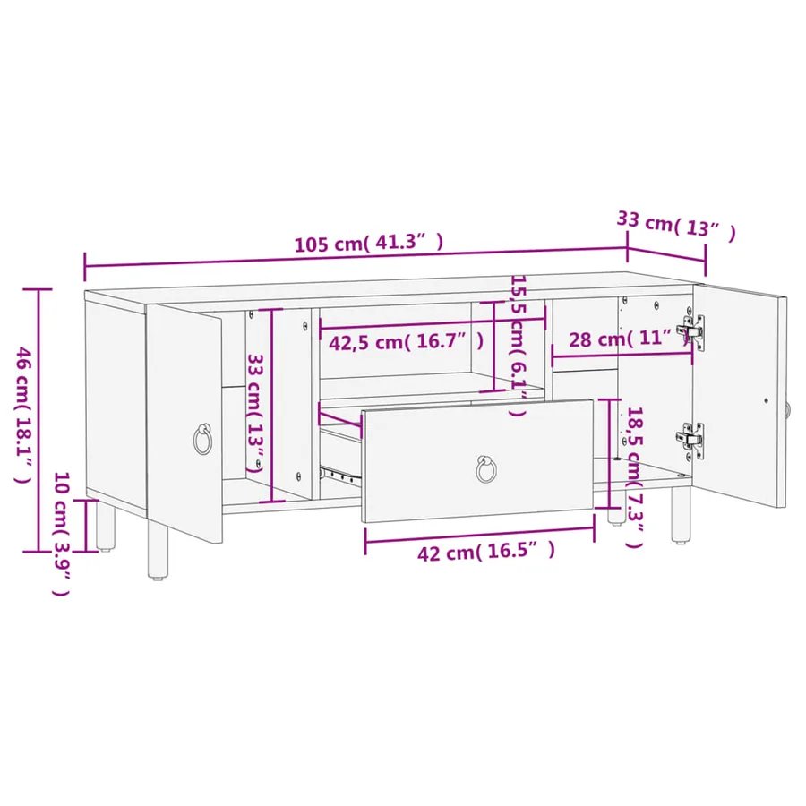 Meuble TV 105x33x46 cm Bois massif de manguier - 12