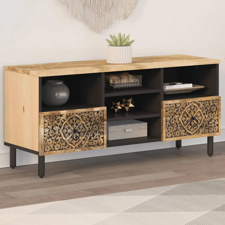 Meuble TV 100x33x46 cm bois massif de manguier