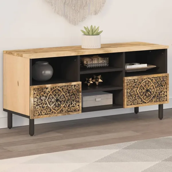 Meuble TV 100x33x46 cm bois massif de manguier