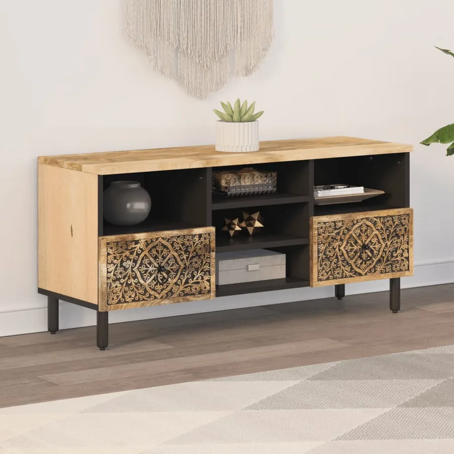 Meuble TV 100x33x46 cm bois massif de manguier - 3