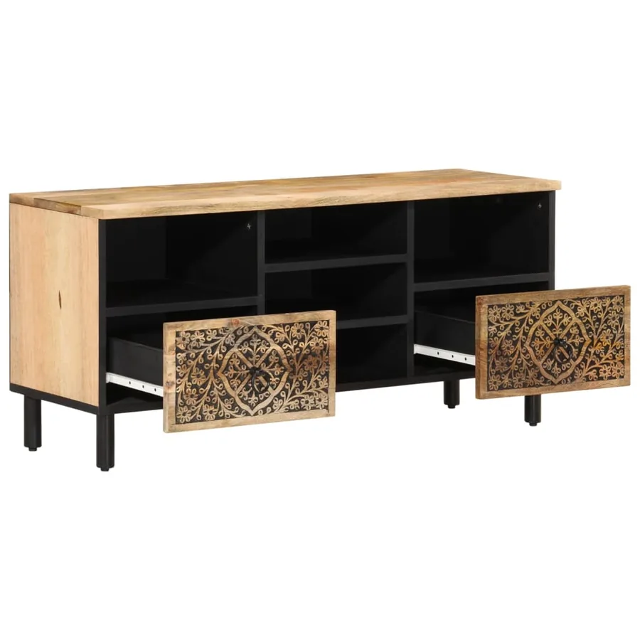 Meuble TV 100x33x46 cm bois massif de manguier - 4