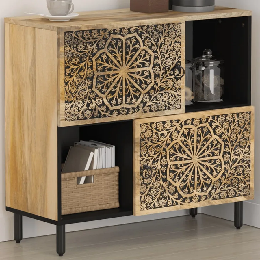 Armoire latérale 80x33x75 cm bois massif de manguier