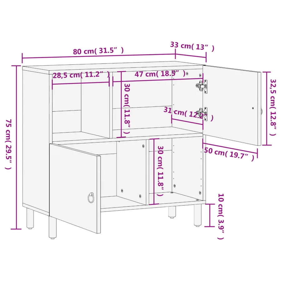 Armoire latérale 80x33x75 cm bois massif de manguier - 13
