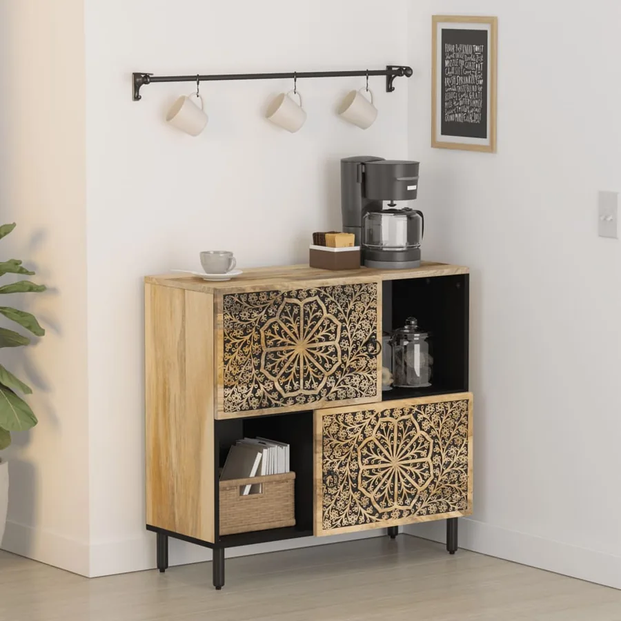 Armoire latérale 80x33x75 cm bois massif de manguier - 3
