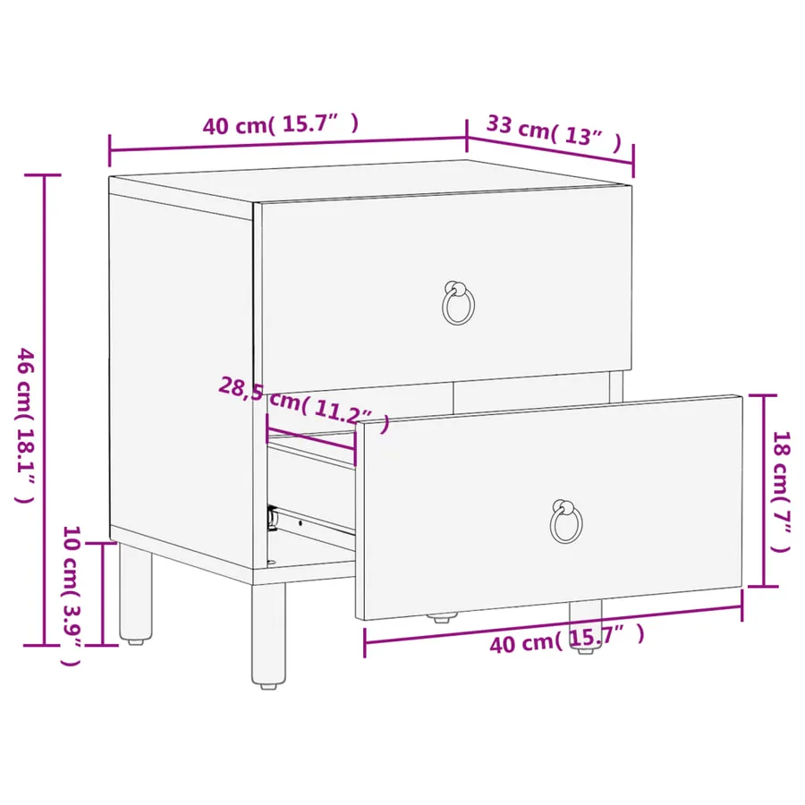 Tables de chevet 2 pcs 40x33x46 cm Bois de manguier solide - 13