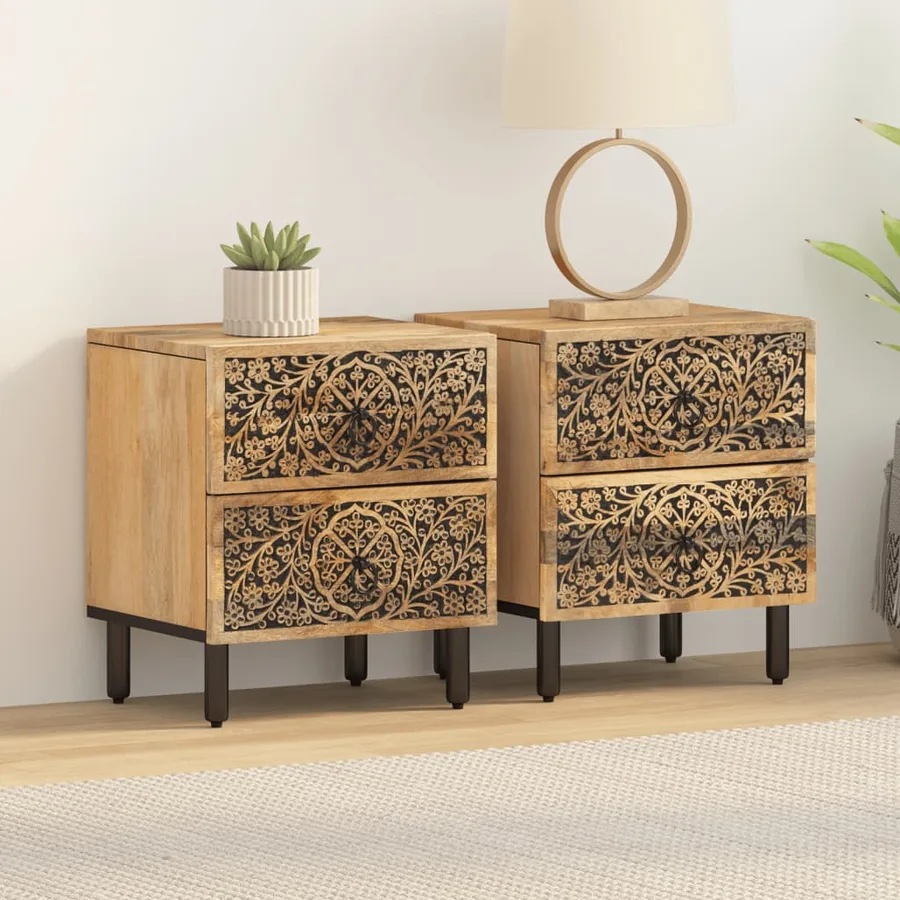 Tables de chevet 2 pcs 40x33x46 cm Bois de manguier solide - 3