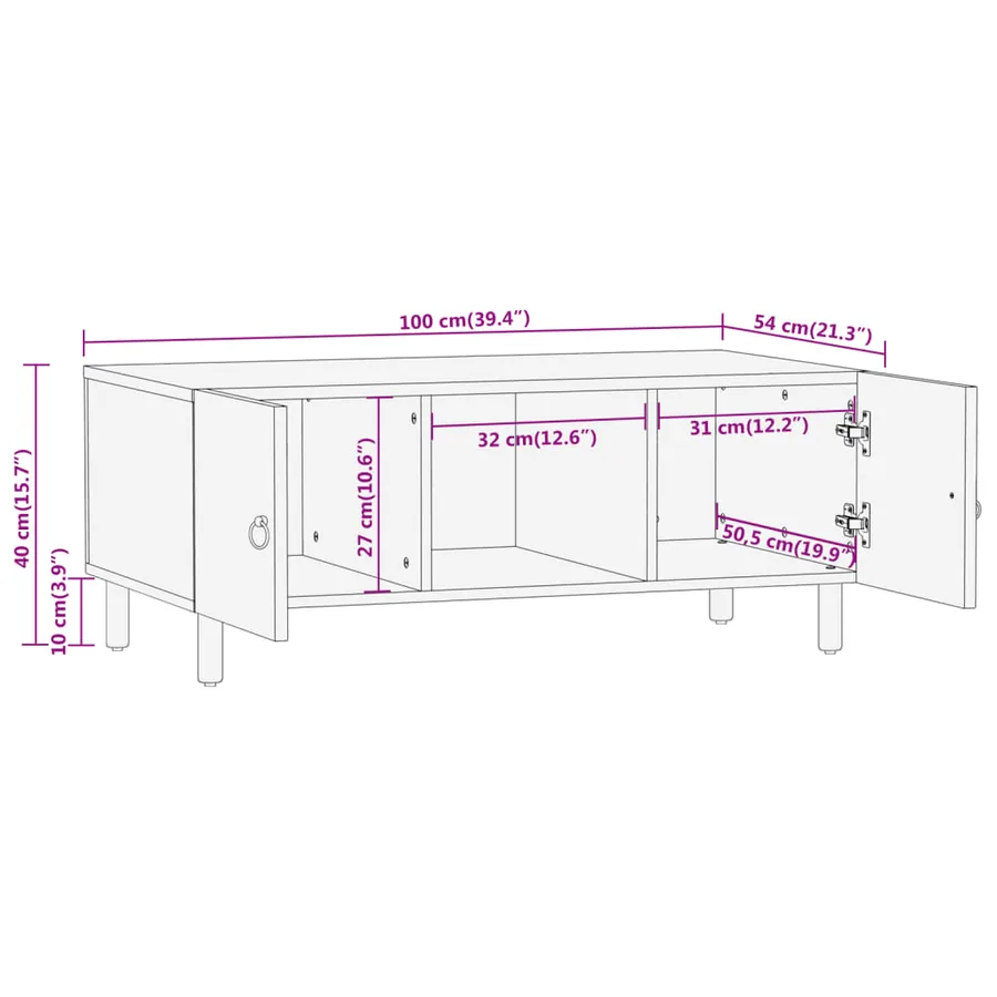 Table basse 100x54x40 cm bois de manguier massif - 11