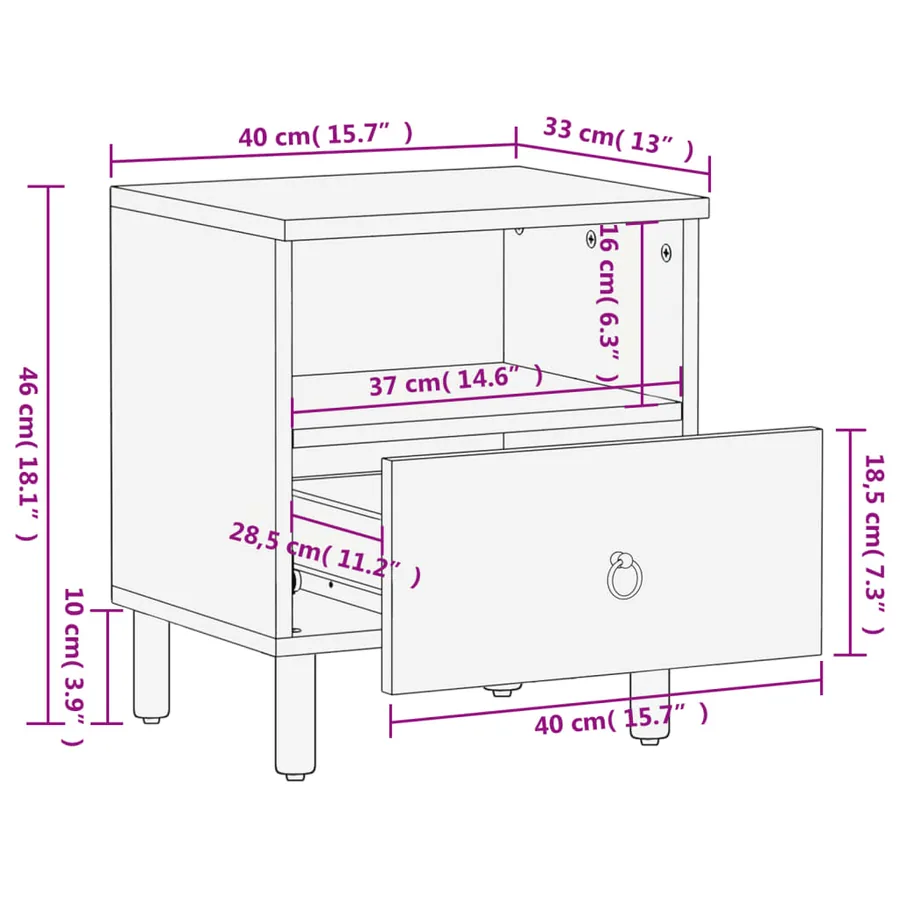 Table de chevet 40x33x46 cm Bois de manguier solide - 12