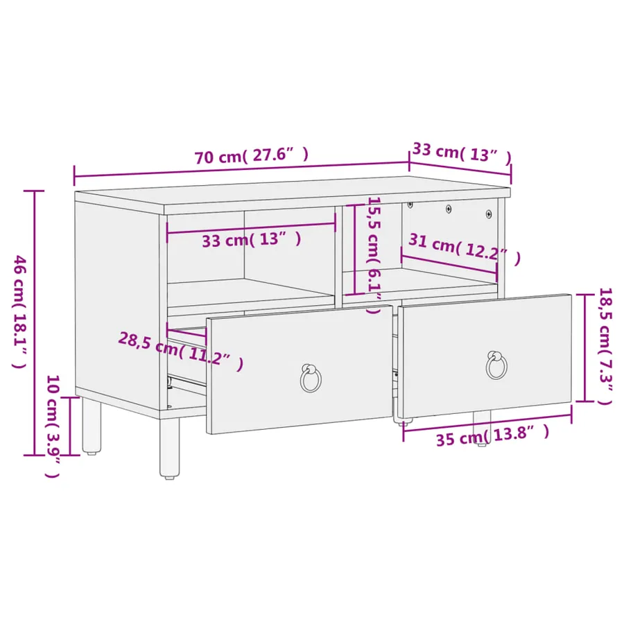 Meuble TV 70x33x46 cm Bois massif de manguier - 12
