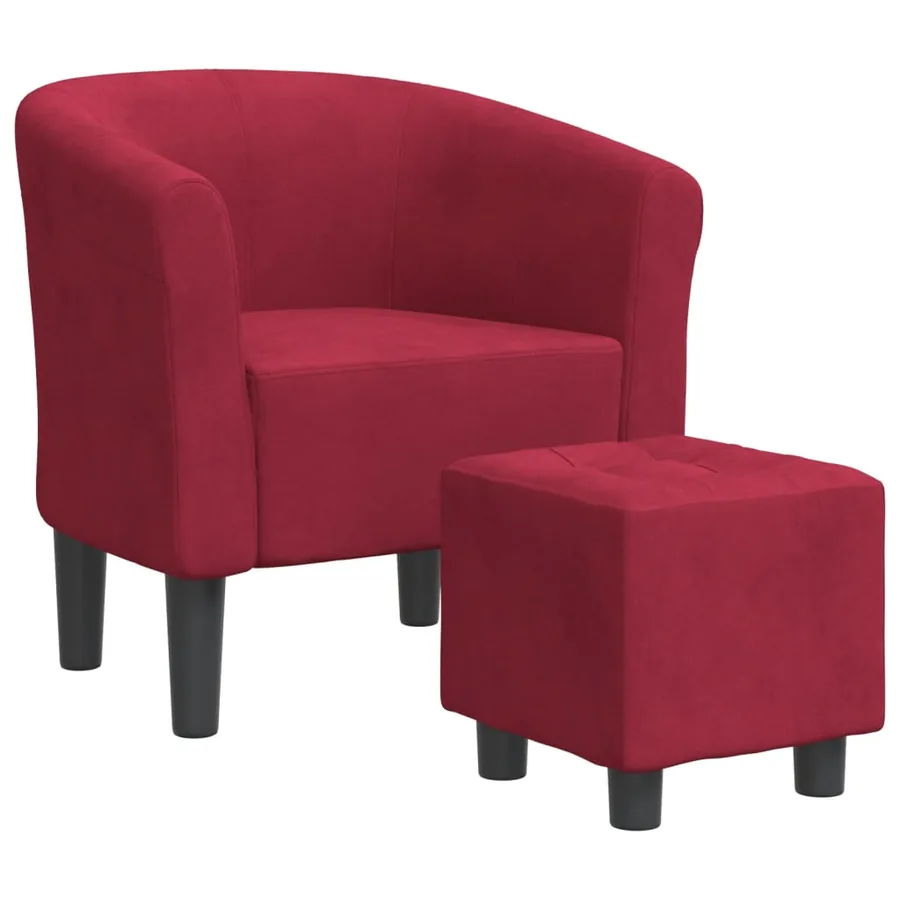 Chaise cabriolet avec repose-pied rouge bordeaux velours - 2