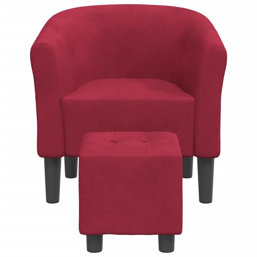 Chaise cabriolet avec repose-pied rouge bordeaux velours - 3