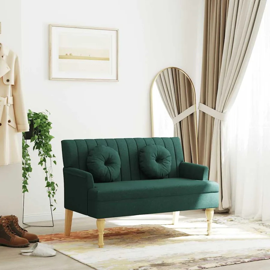 Banc avec coussins vert foncé 113x64,5x75,5 cm tissu