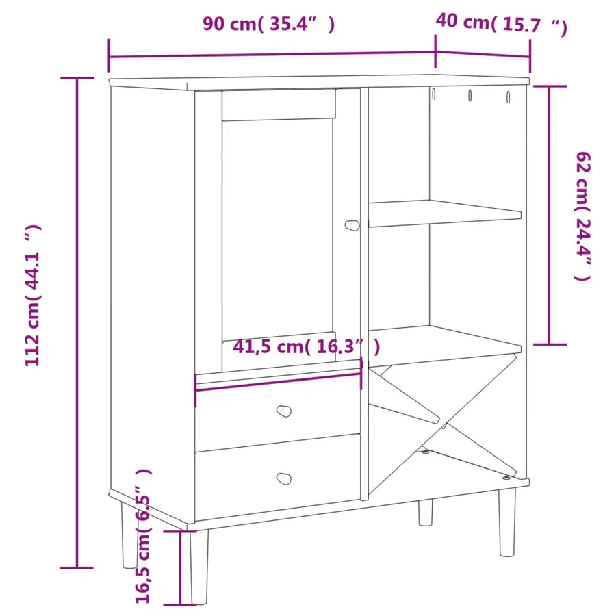 Buffet SENJA aspect rotin marron 90x40x112cm bois massif de pin - 10