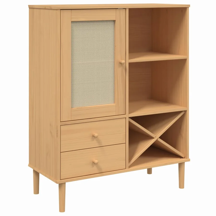 Buffet SENJA aspect rotin marron 90x40x112cm bois massif de pin - 2