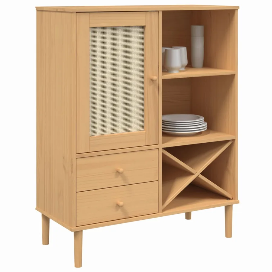 Buffet SENJA aspect rotin marron 90x40x112cm bois massif de pin - 3
