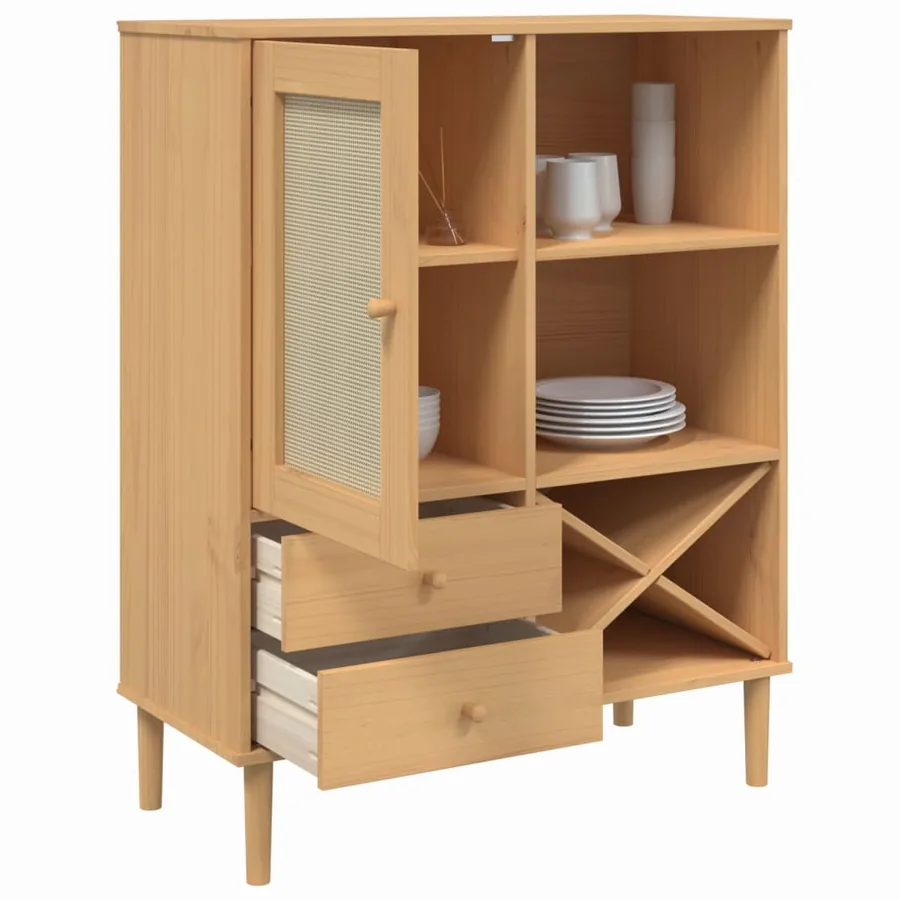 Buffet SENJA aspect rotin marron 90x40x112cm bois massif de pin - 4