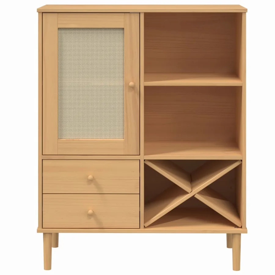 Buffet SENJA aspect rotin marron 90x40x112cm bois massif de pin - 5