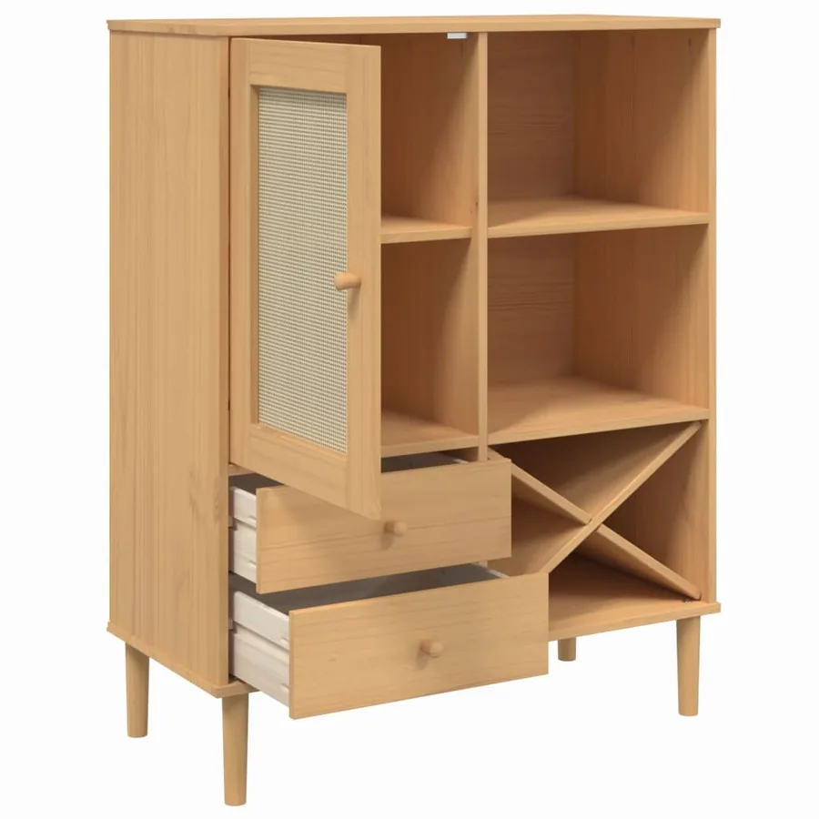 Buffet SENJA aspect rotin marron 90x40x112cm bois massif de pin - 6
